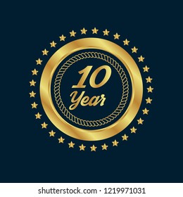 10 year jubilee gold button. emblem for jubilee. 