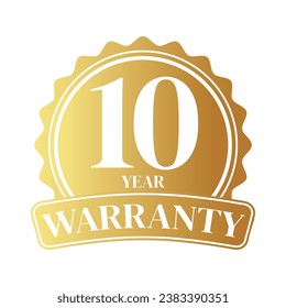 10 year warranty logo with golden shield and golden ribbon.Vector illustration.