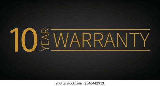 10 year warranty logo with golden banner and golden ribbon.Vector illustration.