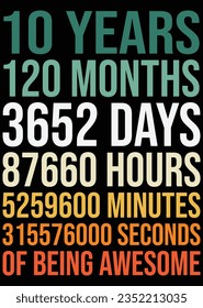 10 Years 120 Months 3652 Days eps cut file for cutting machine