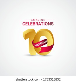 10 Years Anniversary Amazing Celebration Gold Vector Template Design Illustration