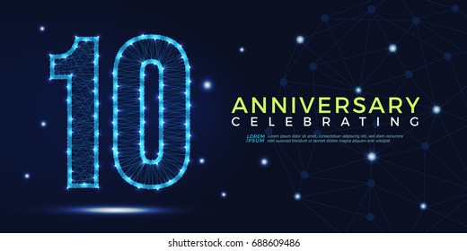 10 Years Anniversary Celebrating Numbers Vector Abstract Polygonal Silhouette. 10th Anniversary Concept. Technology Numbers Vector Illustration