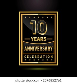 10 years anniversary celebration badge and label design, Golden anniversary emblem