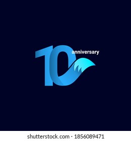 10 Years Anniversary Celebration Blue Fox Model Vector Template Design Illustration