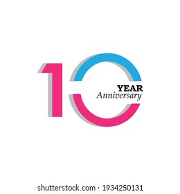 10 Years Anniversary Celebration Blue and Pink Color Vector Template Design Illustration