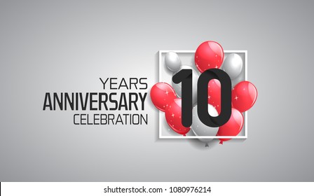 10 Years Anniversary Celebration For Company With Balloons In Square Isolated On White Background 