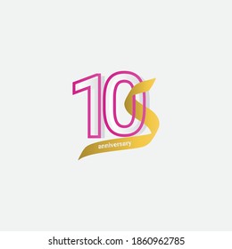 10 Years Anniversary Celebration Gold Ribbon Vector Template Design Illustration