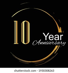 10 Years Anniversary Celebration Gold and Black Color Vector Template Design Illustration