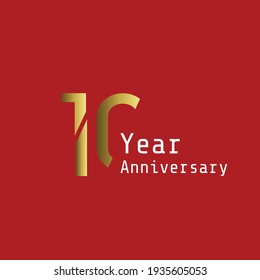 10 Years Anniversary Celebration Gold Red Background Color Vector Template Design Illustration