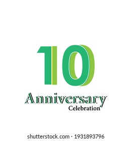 10 Years Anniversary Celebration Green Color Vector Template Design Illustration