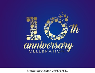 10 years anniversary celebration logo design with golden dots for greeting card, banner and invitation card. Happy birthday design of 10th years anniversary celebration.