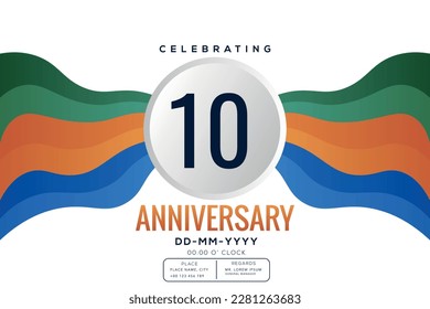 10 years anniversary celebration logo template isolated on white background abstract colorful ribbon vector design