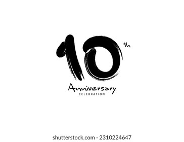 10 Years Anniversary Celebration logo black paintbrush vector, 10 number logo design, 10th Birthday Logo, happy Anniversary, Vector Anniversary For Celebration, poster, Invitation Card