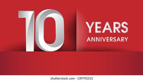 10 Years Anniversary celebration logo, flat design isolated on red background, vector elements for banner, invitation card and birthday party.