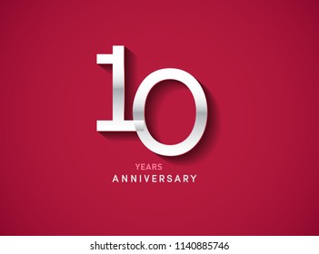 10 years anniversary celebration logotype with silver color isolated on Red background