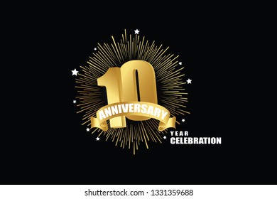 10 years anniversary celebration logotype. anniversary logo with golden isolated on black background, vector design for celebration, invitation greeting card-Vector