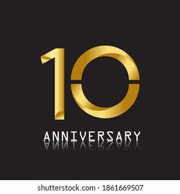 10 years anniversary celebration logotype. 10th anniversary logo with confetti golden colored isolated on black background, vector design for greeting card and invitation card