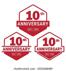 10 years anniversary celebration logotype. 10th anniversary logo collection. Set of anniversary design template. Vector and illustration.