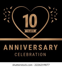 10 years anniversary celebration logotype. anniversary logo with golden color isolated on black background, vector design for celebration, invitation card, and greeting card. Eps10 Vector Illustration