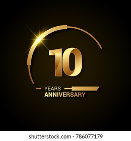 10 Years Anniversary Celebration Logotype. Golden Elegant Vector Illustration with Half Circle, Isolated on Black Background can be use for Celebration, Invitation, and Greeting card