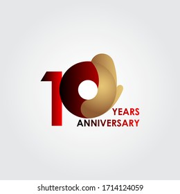 10 Years Anniversary Celebration Red Gold Vector Template Design Illustration