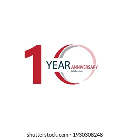10 Years Anniversary Celebration Red Color Vector Template Design Illustration