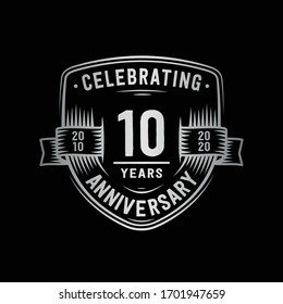 10 years anniversary celebration shield design template. 10th anniversary logo. Vector and illustration.
