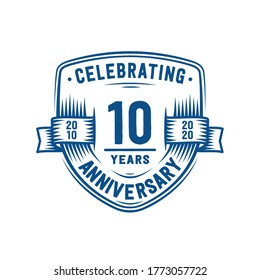 10 years anniversary celebration shield design template. 10th anniversary logo. Vector and illustration.