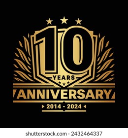 10 years anniversary celebration shield design template. 10th anniversary logo. Vector and illustration.