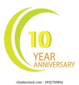 10 Years Anniversary Celebration Yellow Color Vector Template Design Illustration