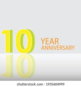 10 Years Anniversary Celebration Yellow Color Vector Template Design Illustration