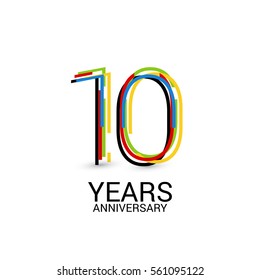 10 Years Anniversary Colorful Logo Celebration Isolated on White Background