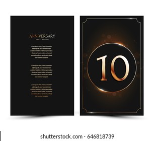 10 years anniversary decorated greeting / invitation card template with gold elements.