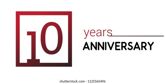 10 years anniversary design logotype with red color in square isolated on white background for anniversary celebration 