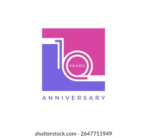 Ilustración vectorial de diseño de 10 años de aniversario. Plantilla única del diseño del logotipo de 10 años. En forma cuadrada