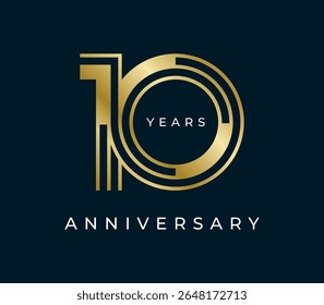 10 anos de ilustração de vetor de design de aniversário. Modelo de design de logotipo exclusivo de 10 anos. De cor dourada
