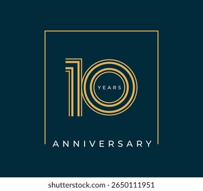 10 Years Anniversary design vector illustration. Unique 10 years logo design template. In gold color