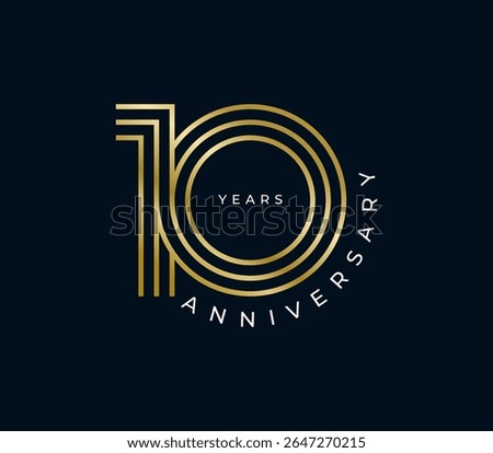 10 Years Anniversary design vector illustration. Unique 10 years logo design template. In gold color