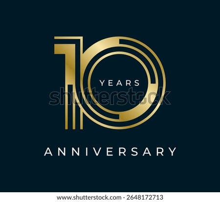 10 Years Anniversary design vector illustration. Unique 10 years logo design template. In gold color