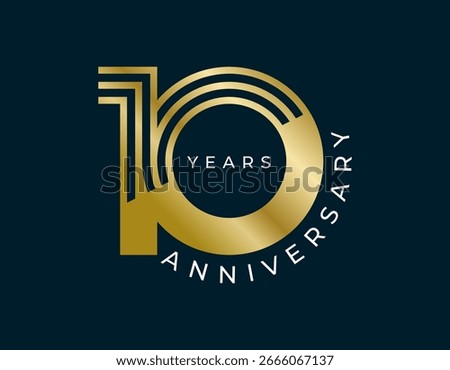 10 Years Anniversary design vector illustration. Unique 10 years logo design template. In gold color