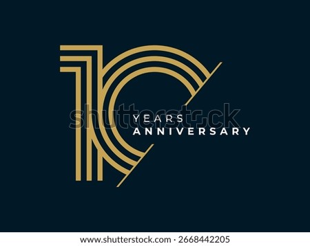 10 Years Anniversary design vector illustration. Unique 10 years logo design template. In gold color