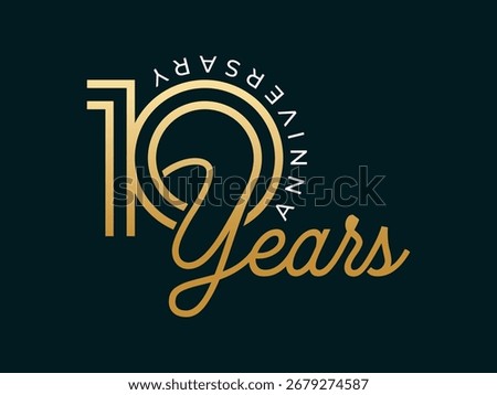 10 Years Anniversary design vector illustration. Unique 10 years logo design template. In gold color