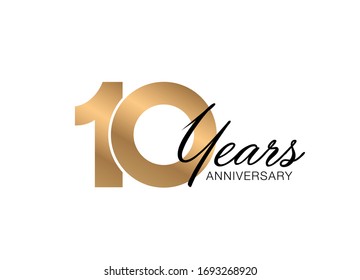 10 Years Anniversary Gold Poster.  10 Years Anniversary Gold Vector Card.  10 Year Anniversary Vector Design. 