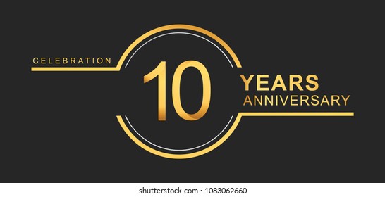 10 years anniversary golden and silver color with circle ring isolated on black background for anniversary celebration event