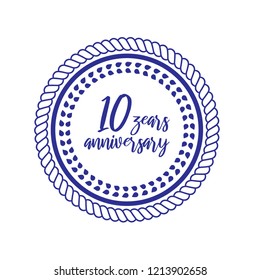 10 Years Anniversary hand lettering. 10 Years Anniversary emblem, label, badge, logo, icon .Handmade calligraphy vector illustration