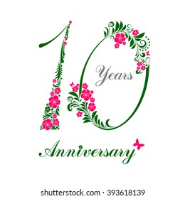 10 years anniversary. Happy birthday card. Celebration background with number ten and place for your text. Vector illustration