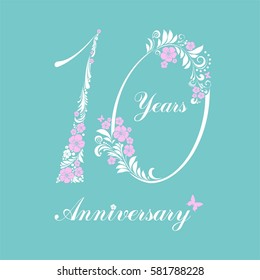 10 years anniversary. Happy birthday card. Celebration background with number ten and place for your text. Vector illustration