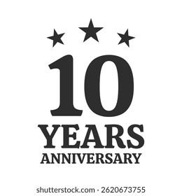 10 years anniversary icon, logo or badge. 10th birthday, jubilee celebration, wedding, invitation card design element. Vector illustration.