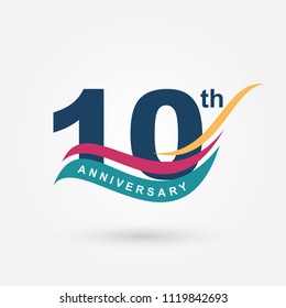10 Years Anniversary Icon Template, Anniversary lettering with abstract wave. Vector EPS 10