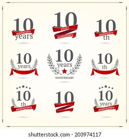 10 years anniversary icons collection 